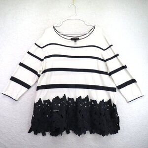 Lane Bryant Sweater Womens 2XL 22/24 Striped‎ Floral Lace Hem Pullover Plus Size